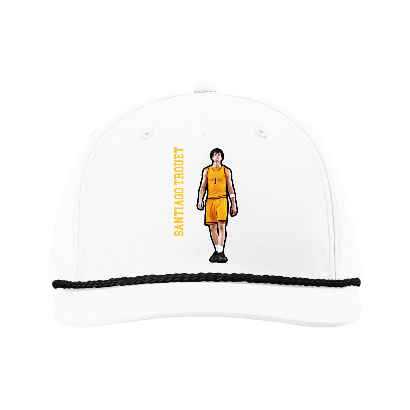 Five-Panel Classic Rope Cap — Name Vertical in White