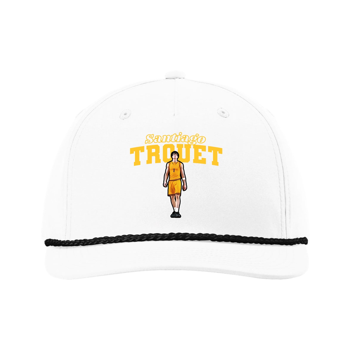 Five-Panel Classic Rope Cap — Name Arch in White