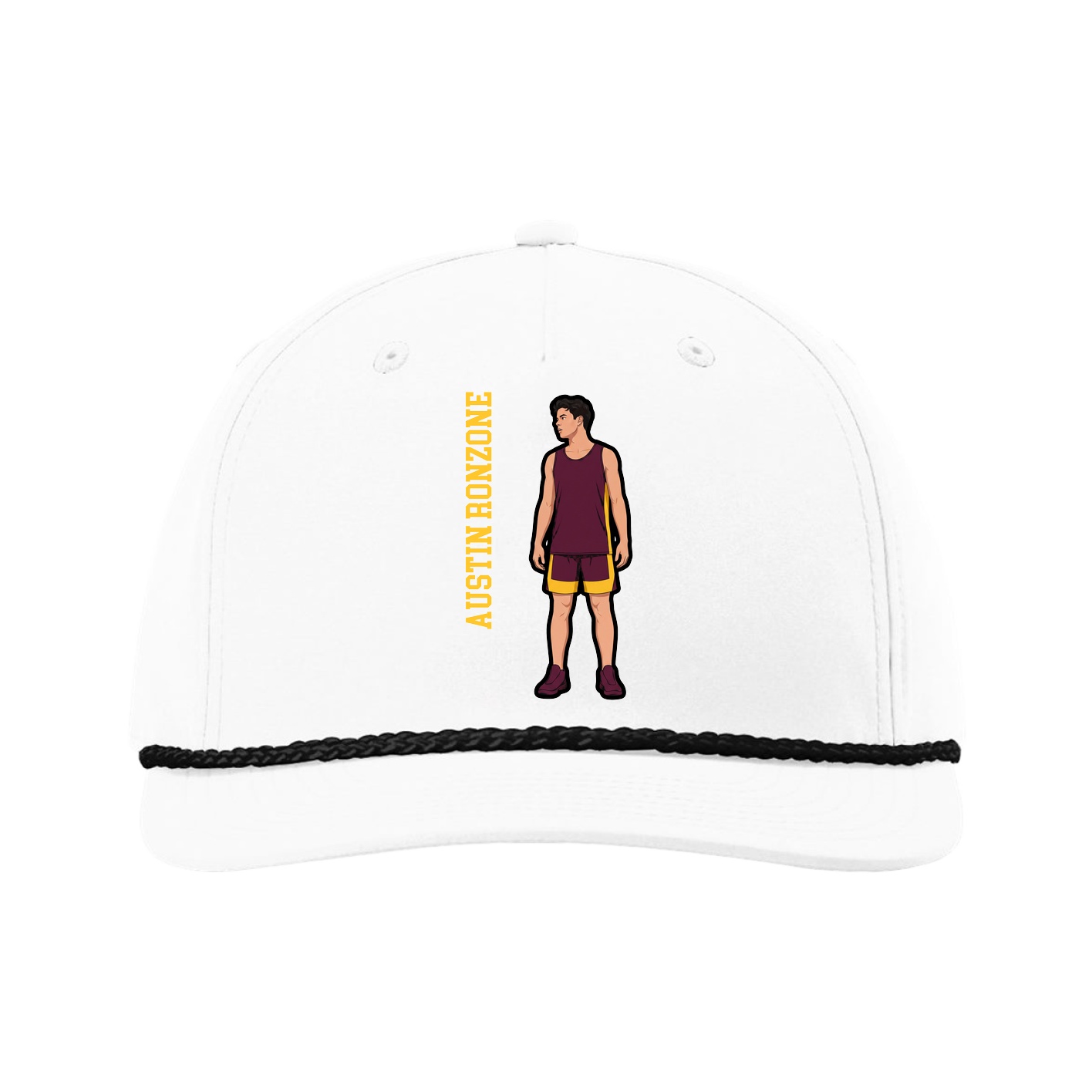 Five-Panel Classic Rope Cap — Name Vertical in White