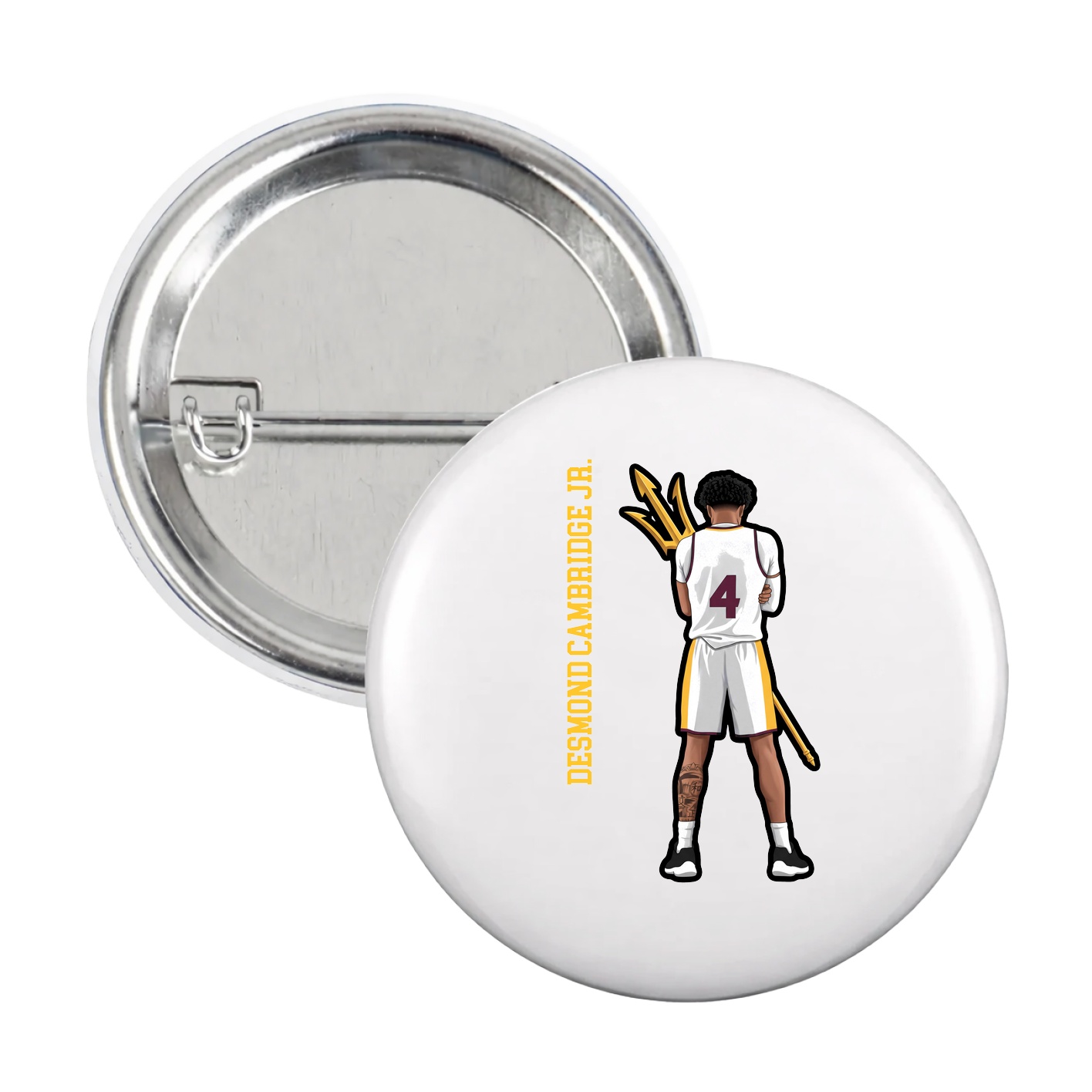 Game Day Button — Name Vertical in White