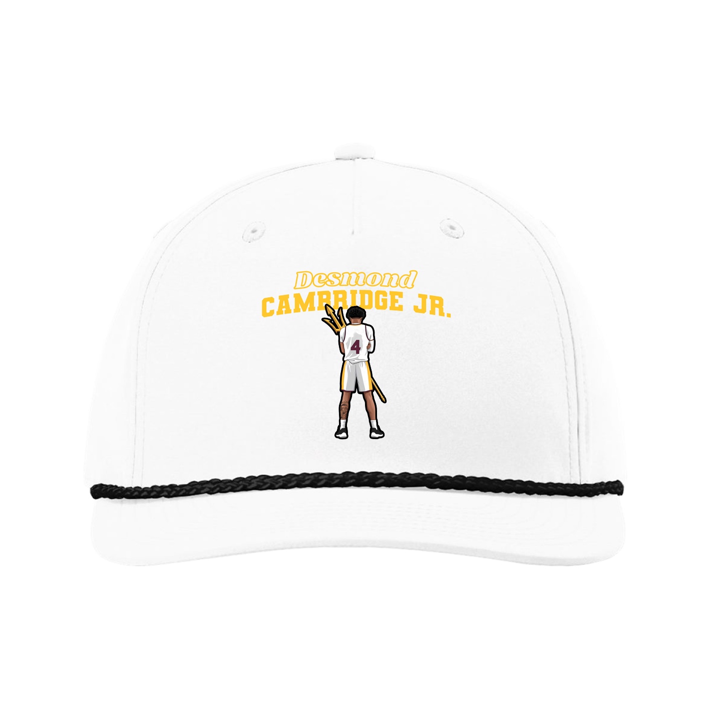 Five-Panel Classic Rope Cap — Name Arch in White