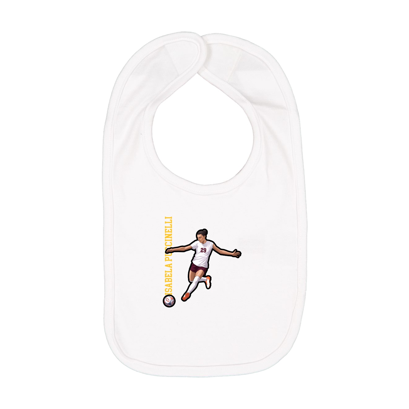Infant Bib — Name Vertical in White