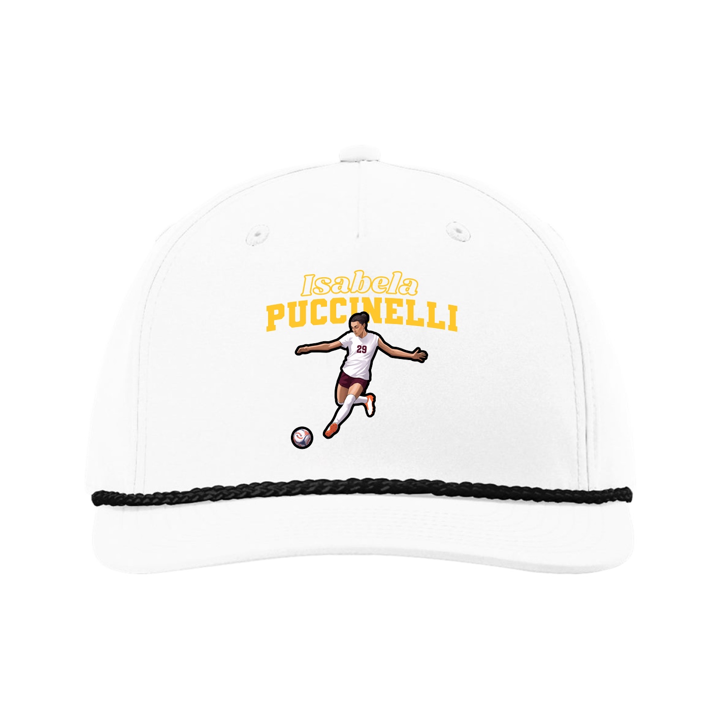 Five-Panel Classic Rope Cap — Name Arch in White