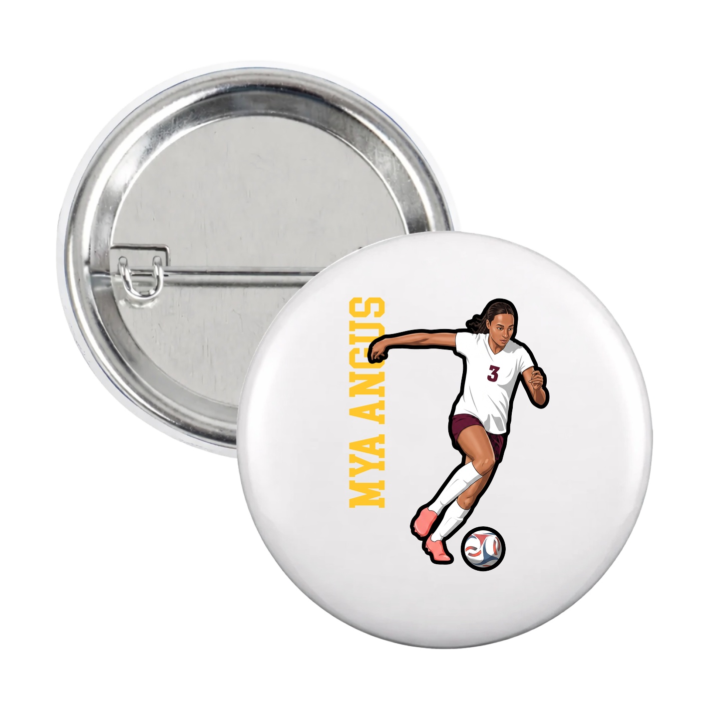 Game Day Button — Name Vertical in White