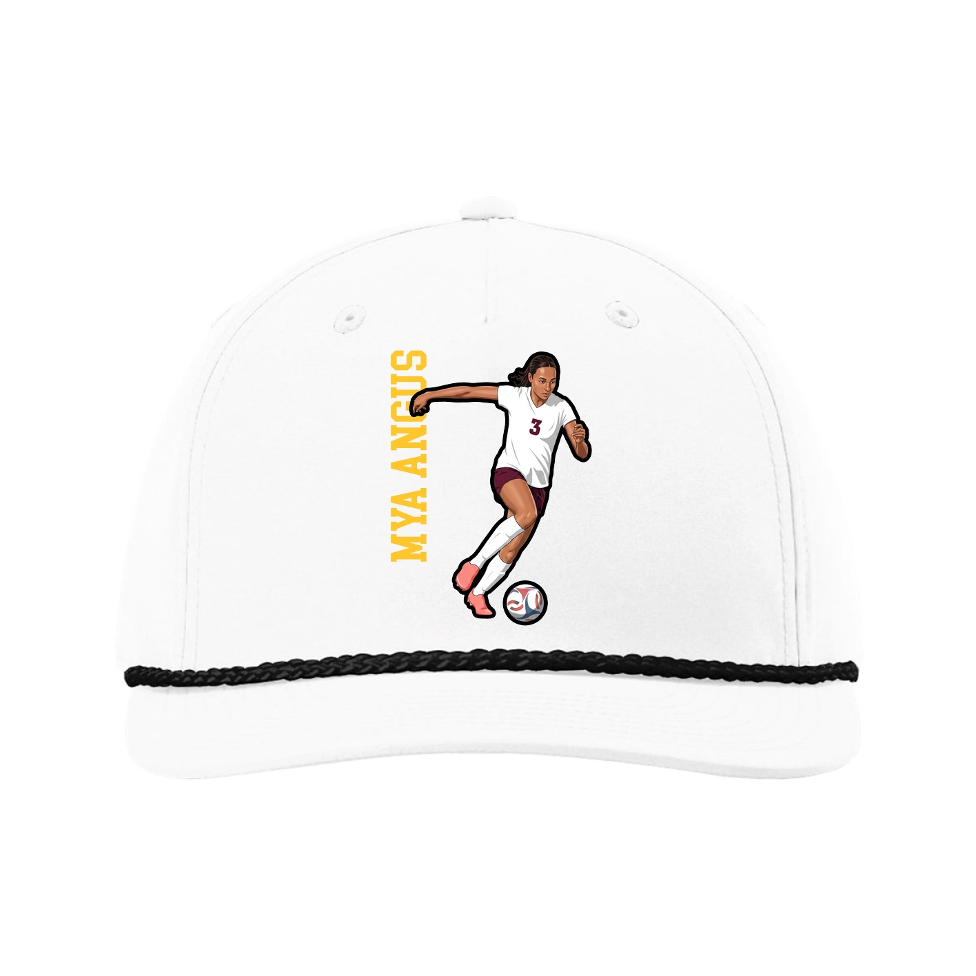 Five-Panel Classic Rope Cap — Name Vertical in White