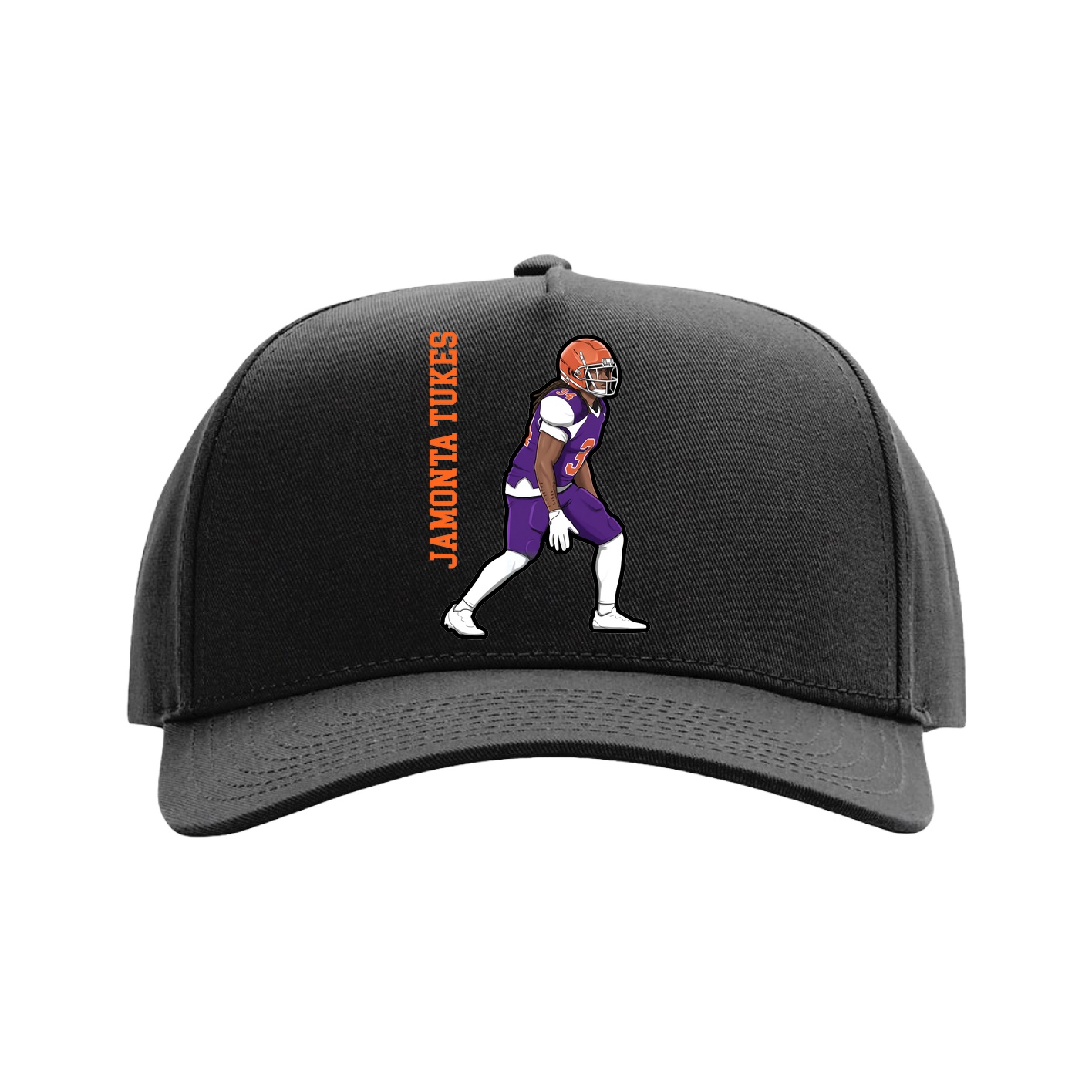 Full Fabric Five-Panel Champ Cap — Name Vertical in Black