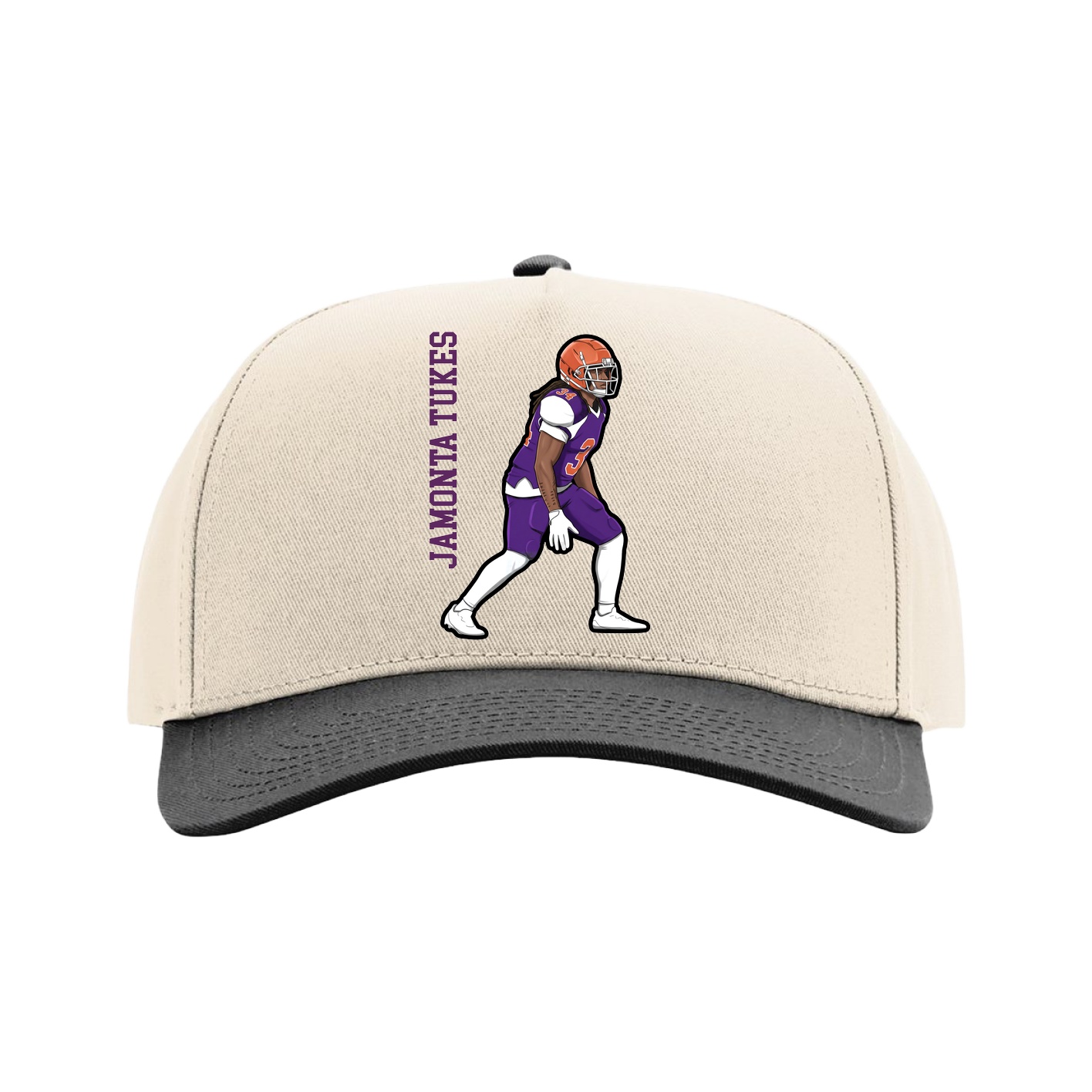 Full Fabric Five-Panel Champ Cap — Name Vertical in Cream/Black