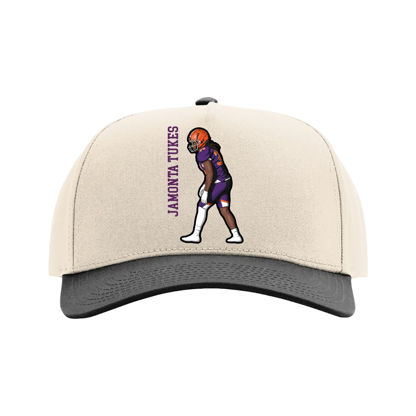 Full Fabric Five-Panel Champ Cap — Name Vertical in Cream/Black