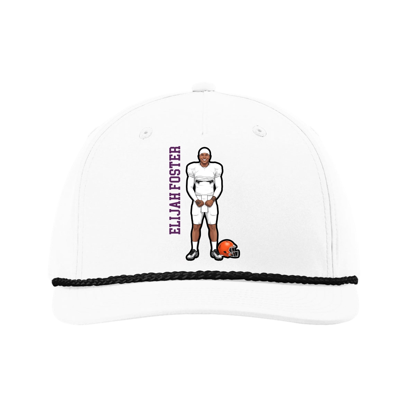 Five-Panel Classic Rope Cap — Name Vertical in White