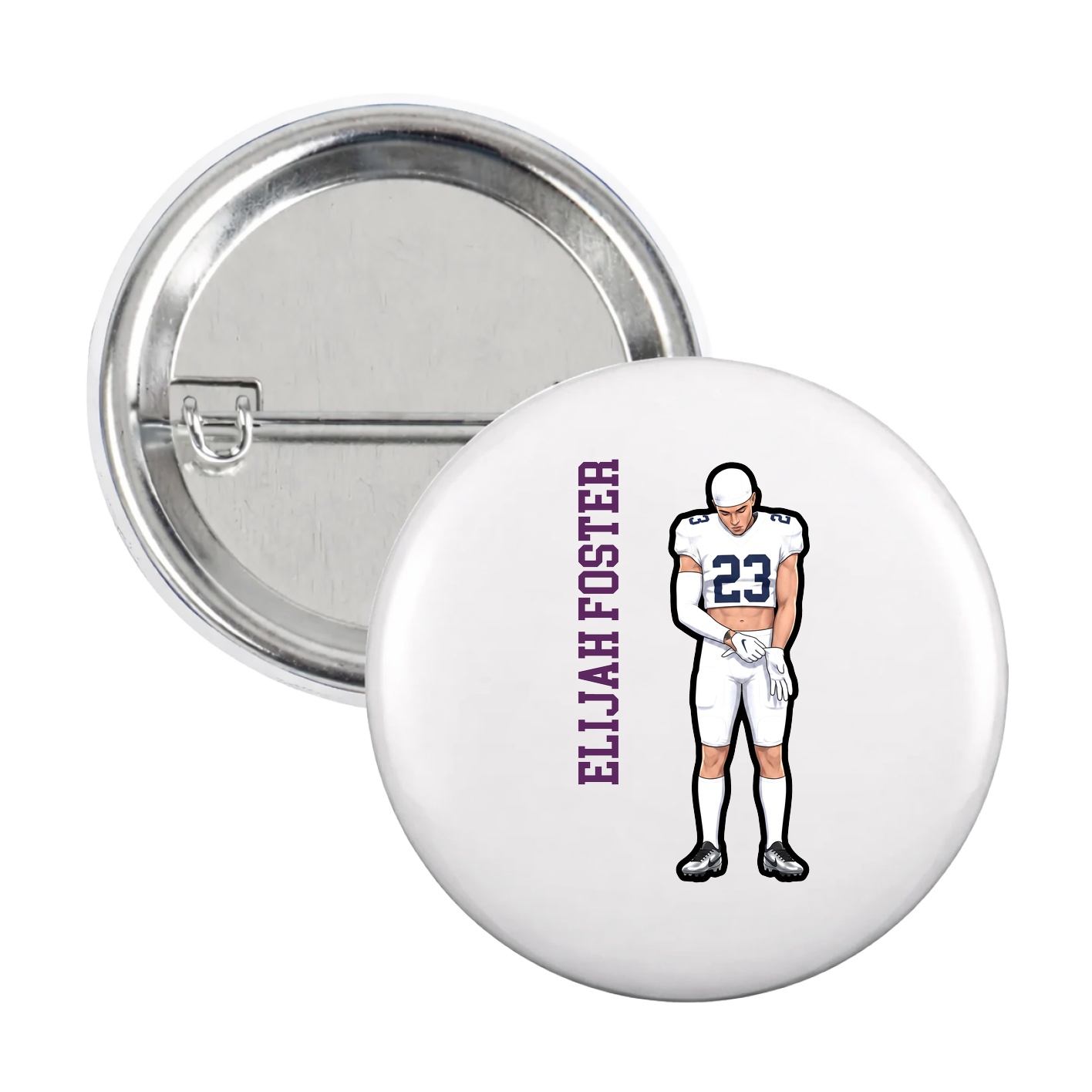 Game Day Button — Name Vertical in White
