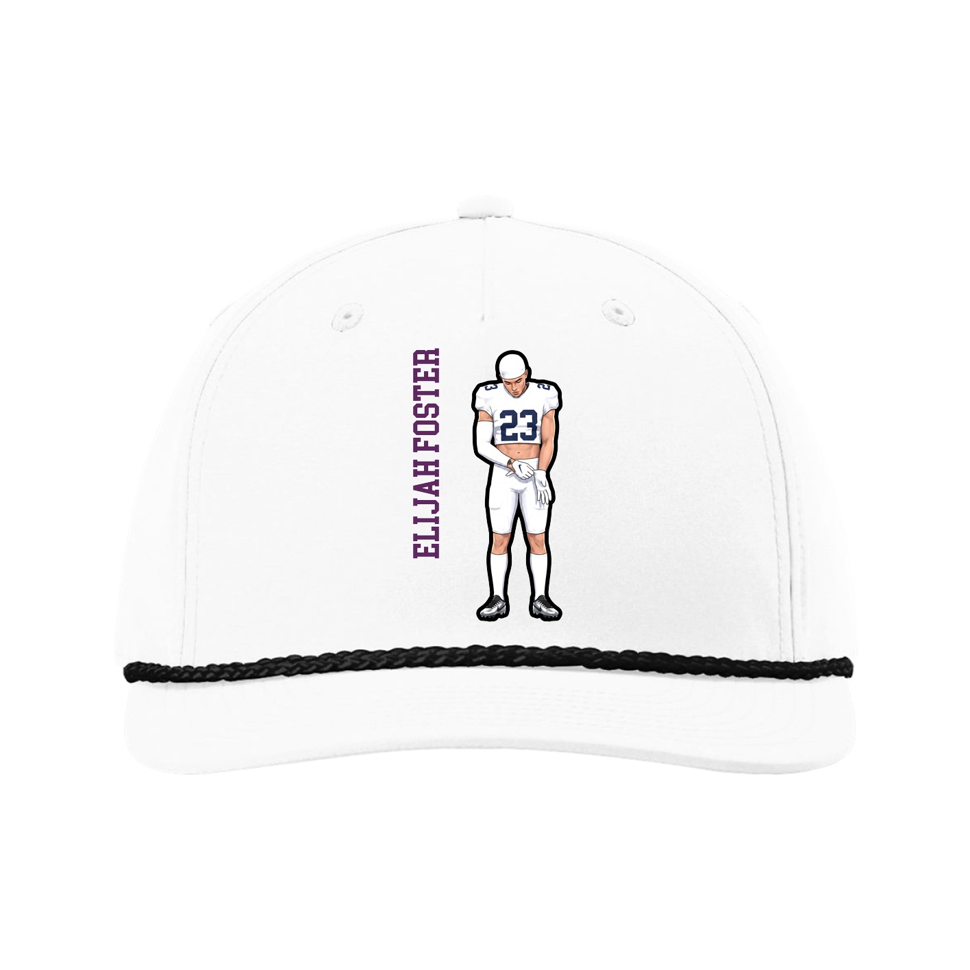 Five-Panel Classic Rope Cap — Name Vertical in White