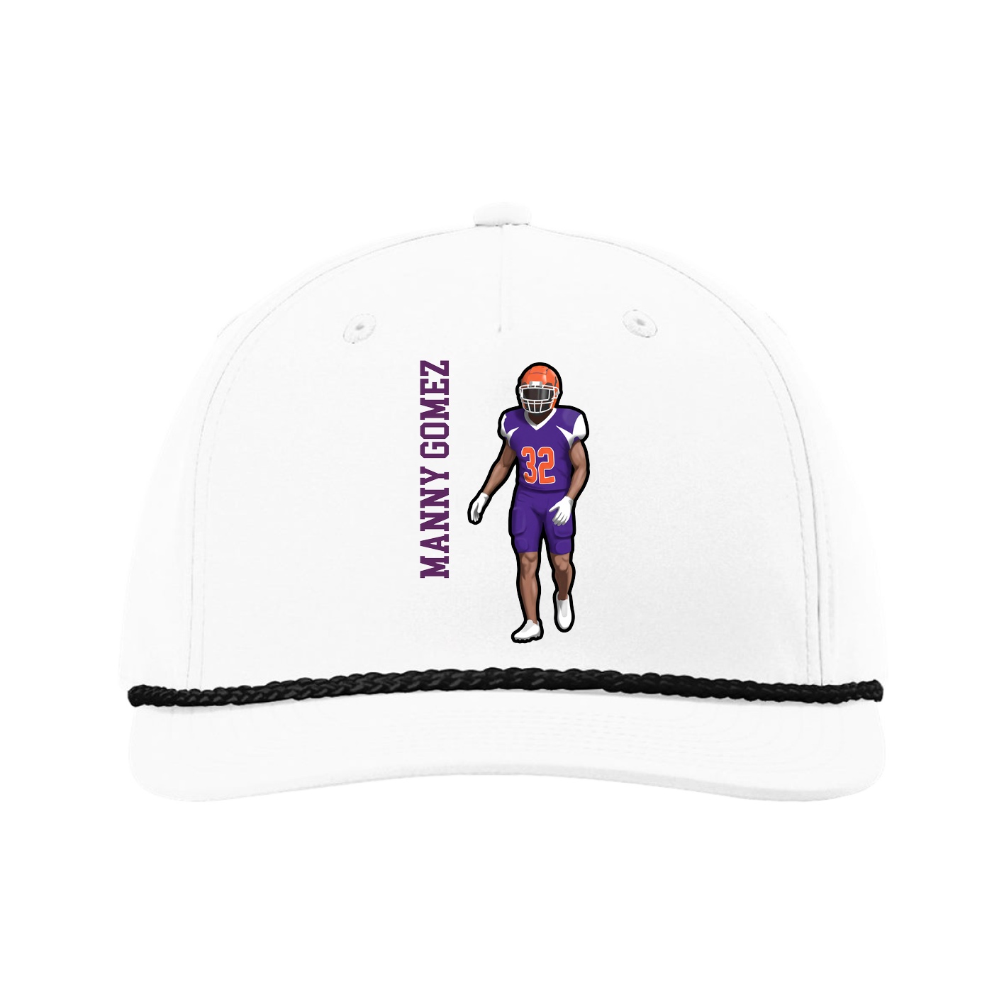 Five-Panel Classic Rope Cap — Name Vertical in White