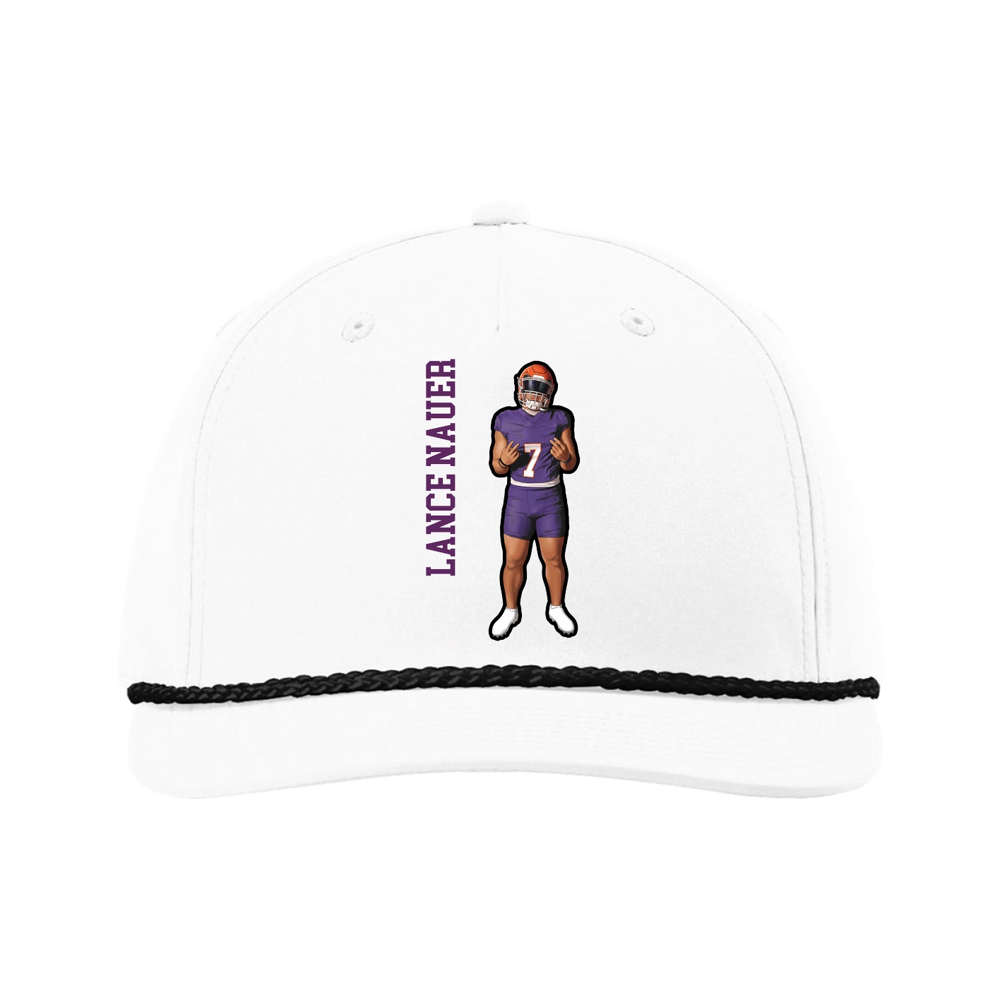 Five-Panel Classic Rope Cap — Name Vertical in White