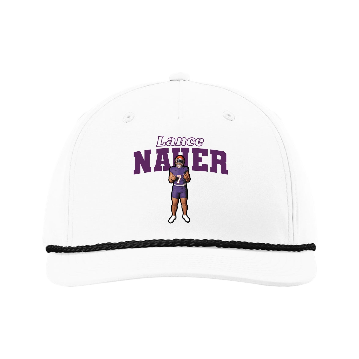 Five-Panel Classic Rope Cap — Name Arch in White
