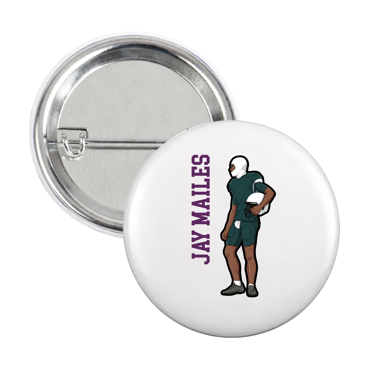 Game Day Button — Name Vertical in White