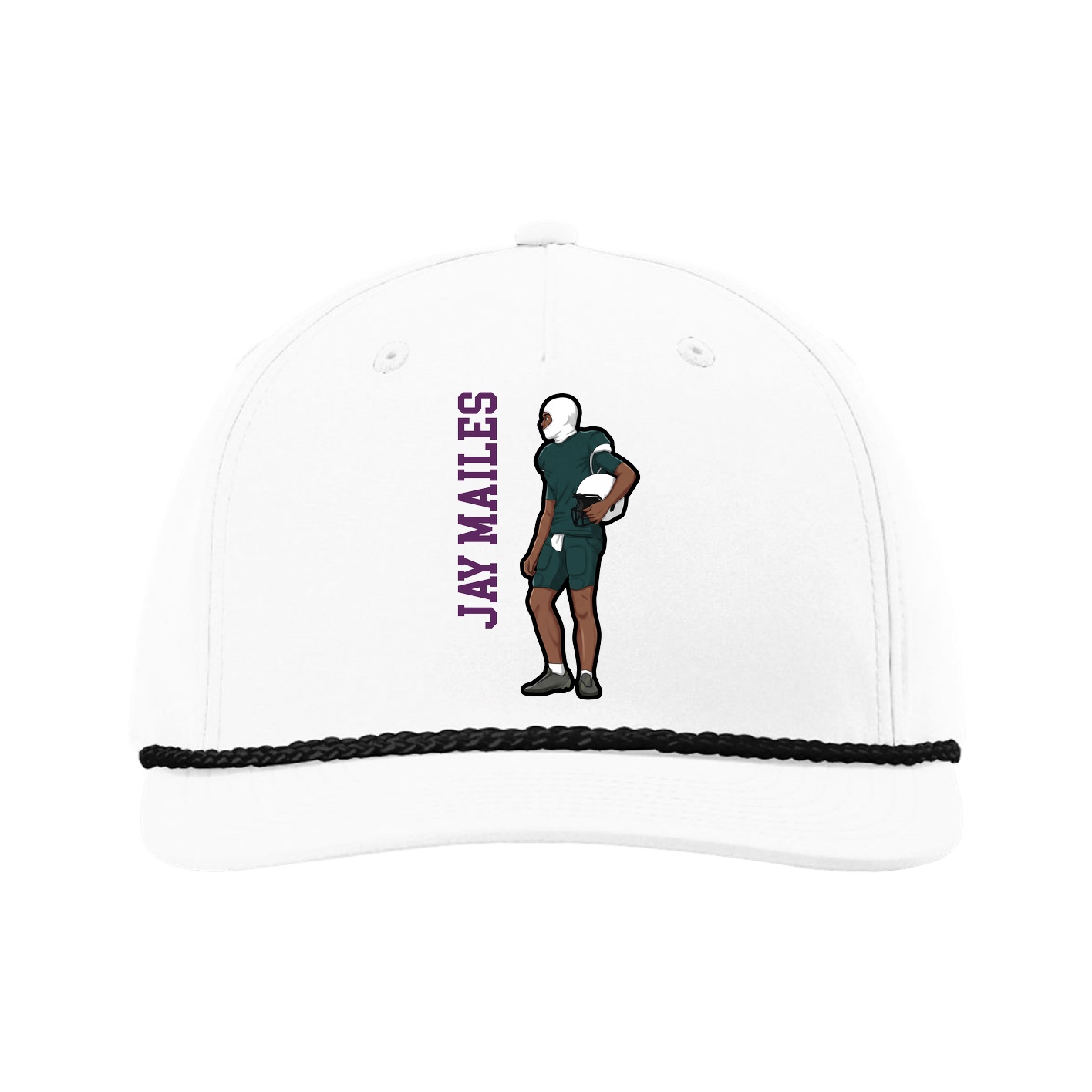 Five-Panel Classic Rope Cap — Name Vertical in White