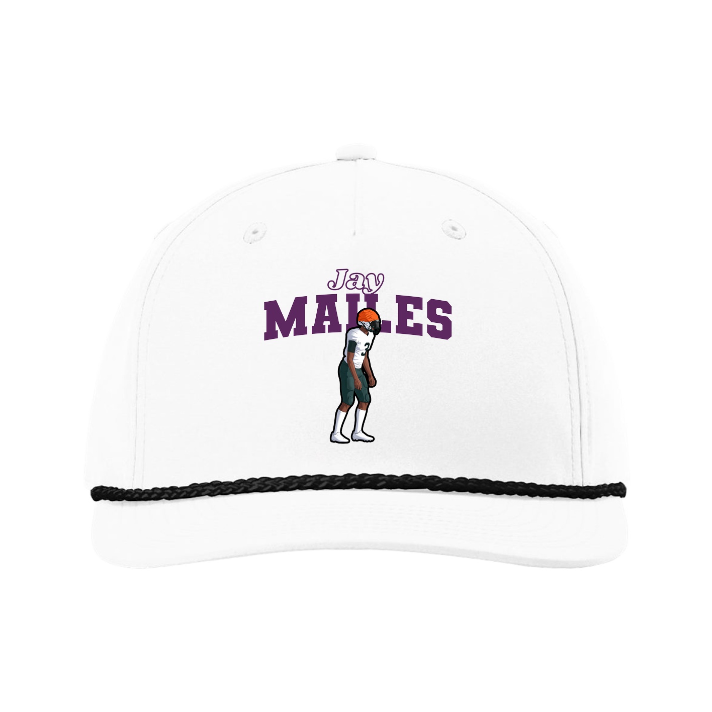 Five-Panel Classic Rope Cap — Name Arch in White