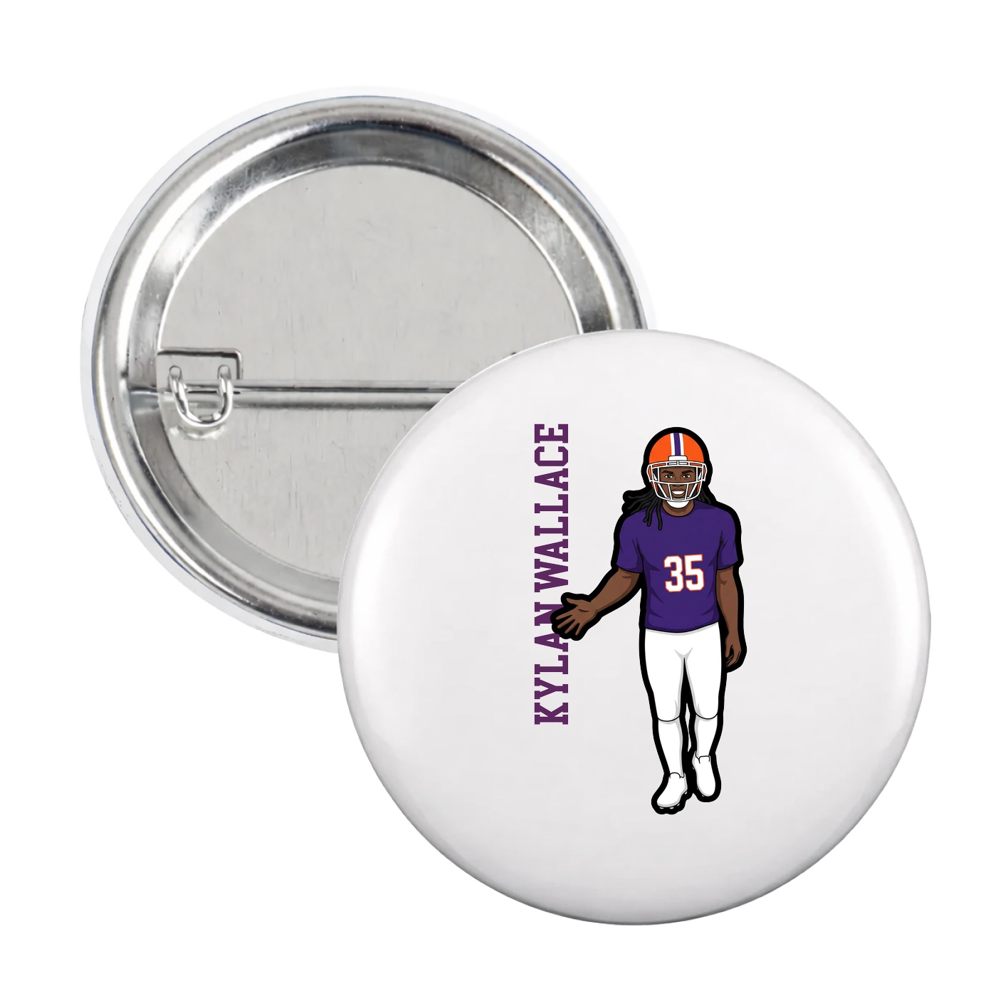 Game Day Button — Name Vertical in White