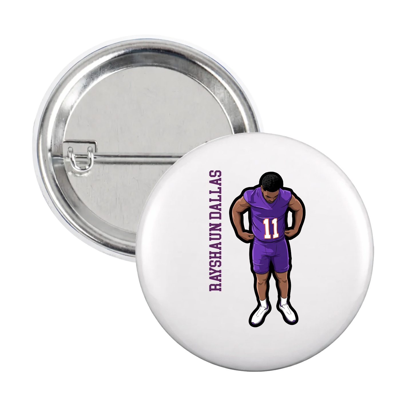 Game Day Button — Name Vertical in White