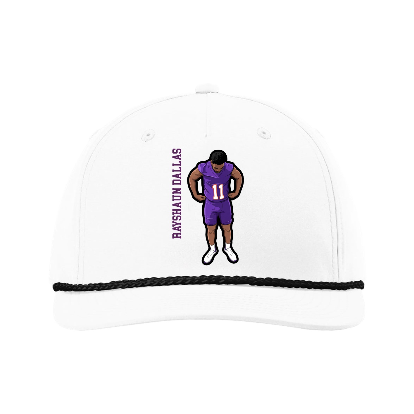 Five-Panel Classic Rope Cap — Name Vertical in White