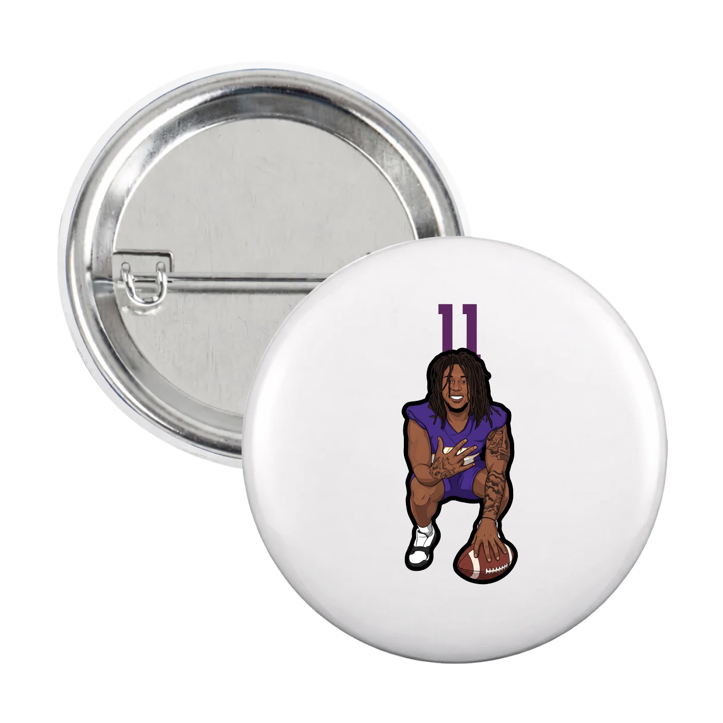 Game Day Button — Number Top in White