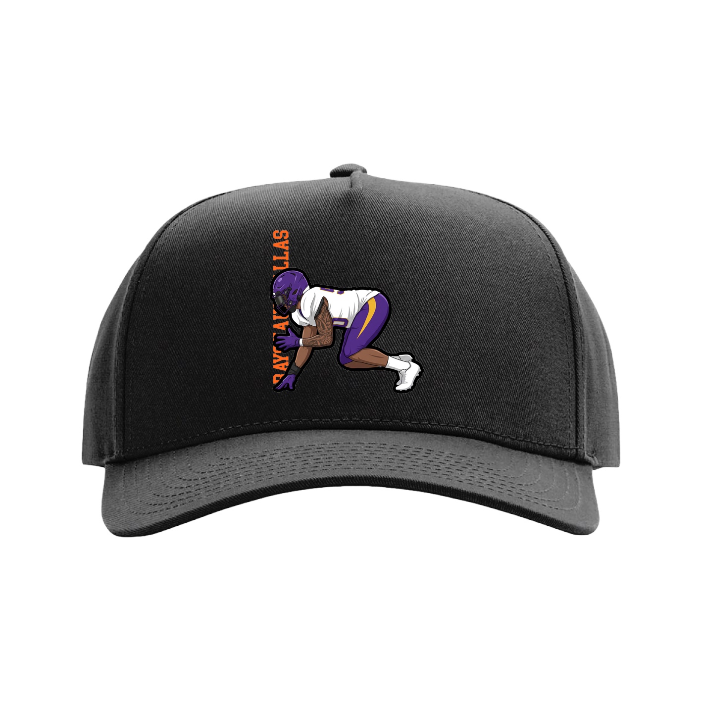 Full Fabric Five-Panel Champ Cap — Name Vertical in Black