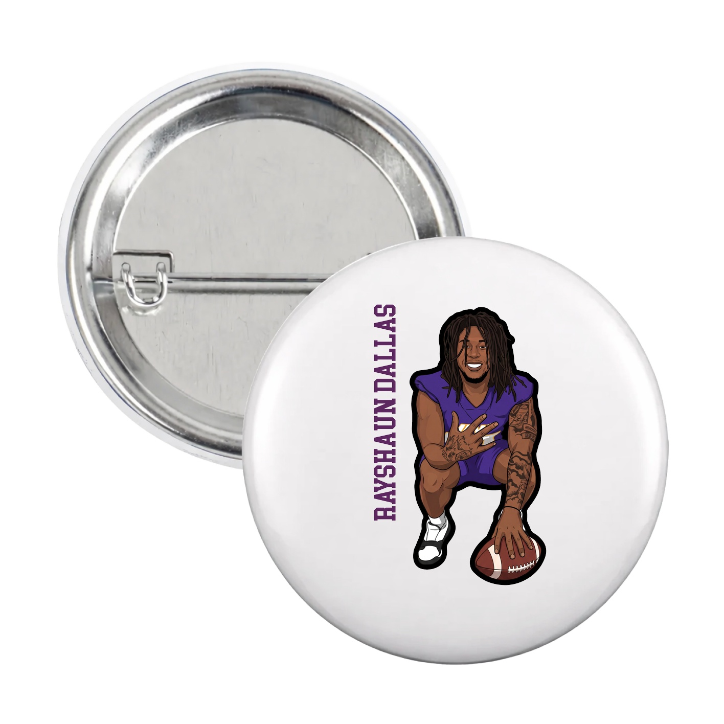 Game Day Button — Name Vertical in White