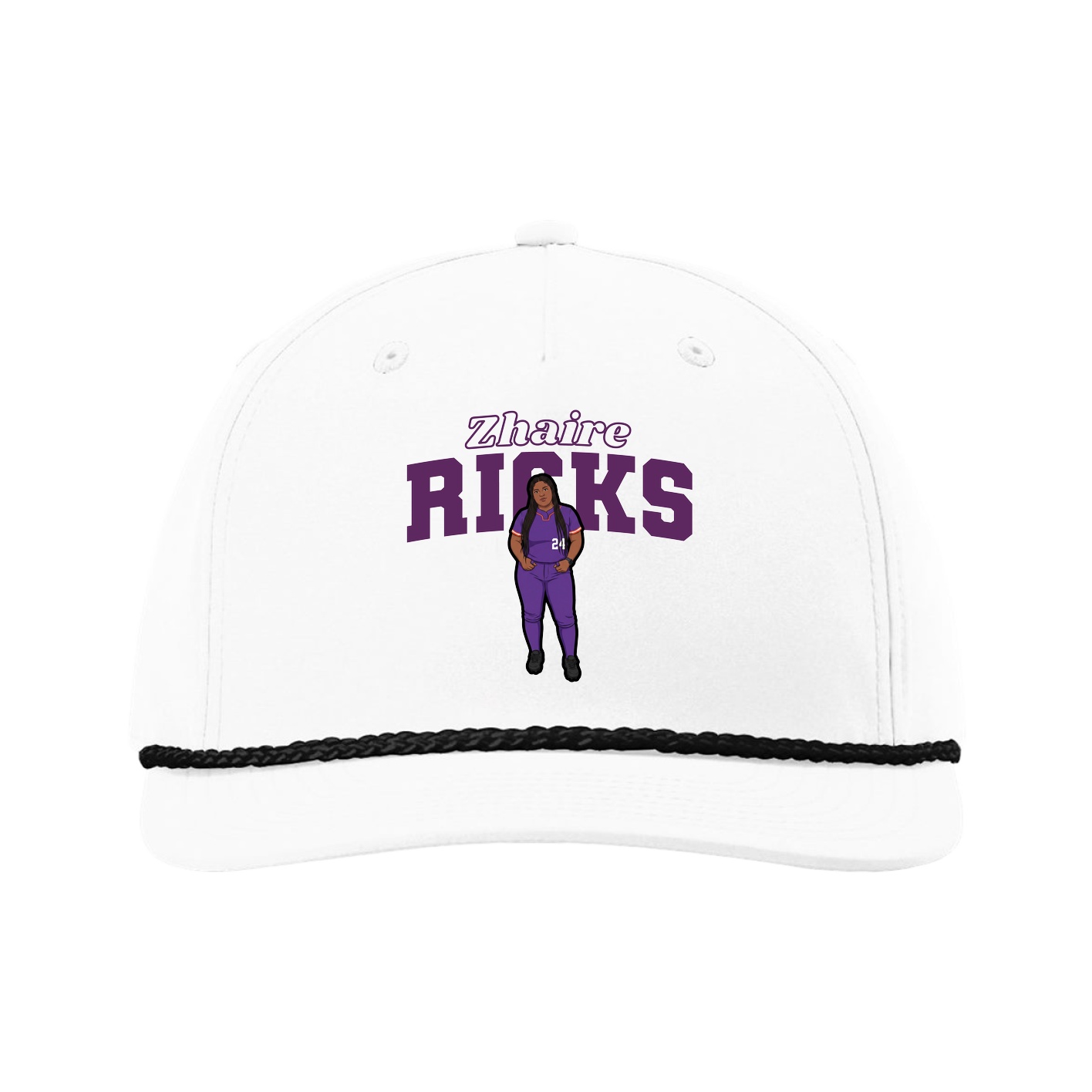 Five-Panel Classic Rope Cap — Name Arch in White