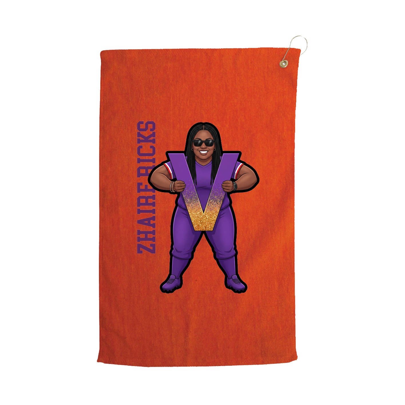 Golf Towel — Name Vertical in Orange