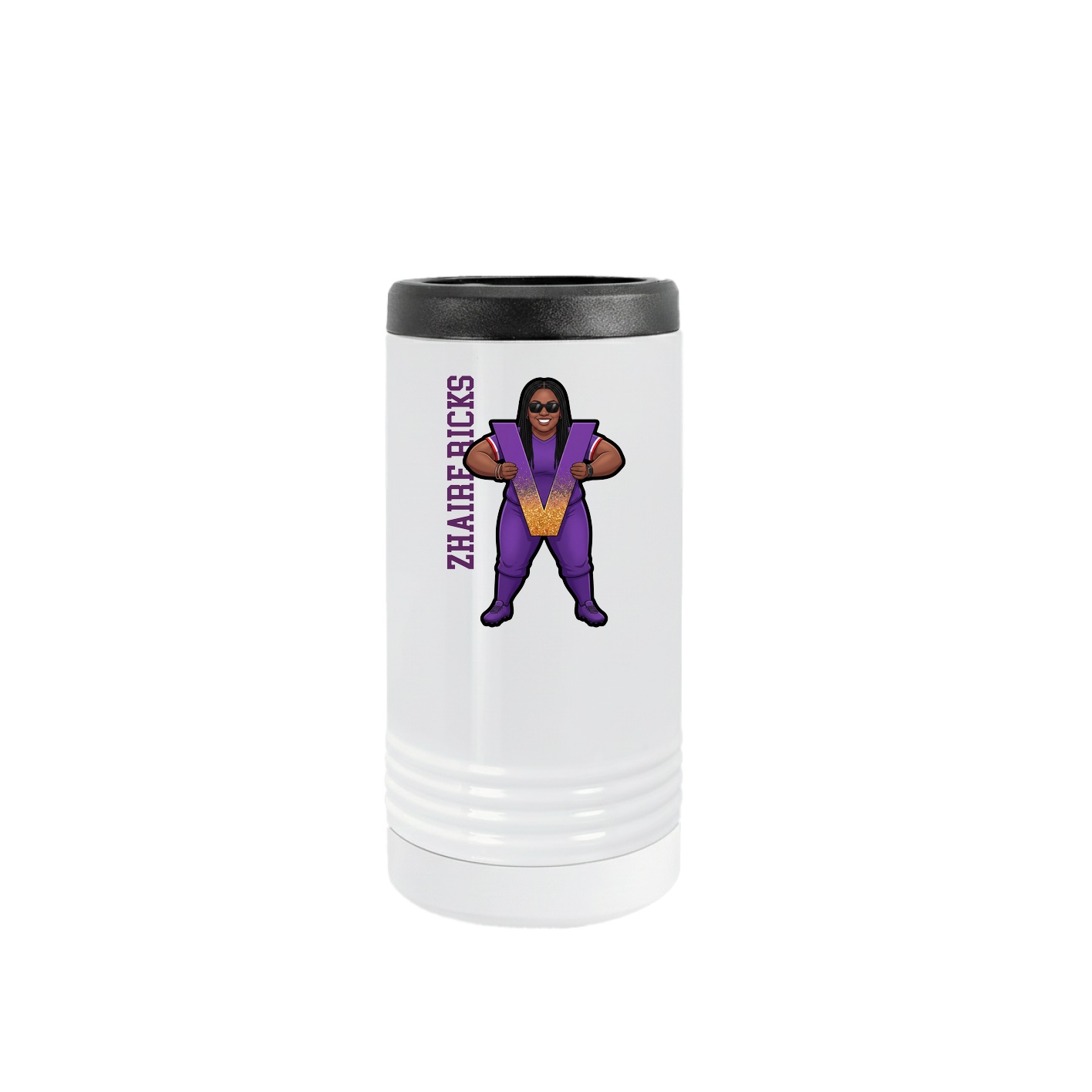 Slim Beverage Holder — Name Vertical in White