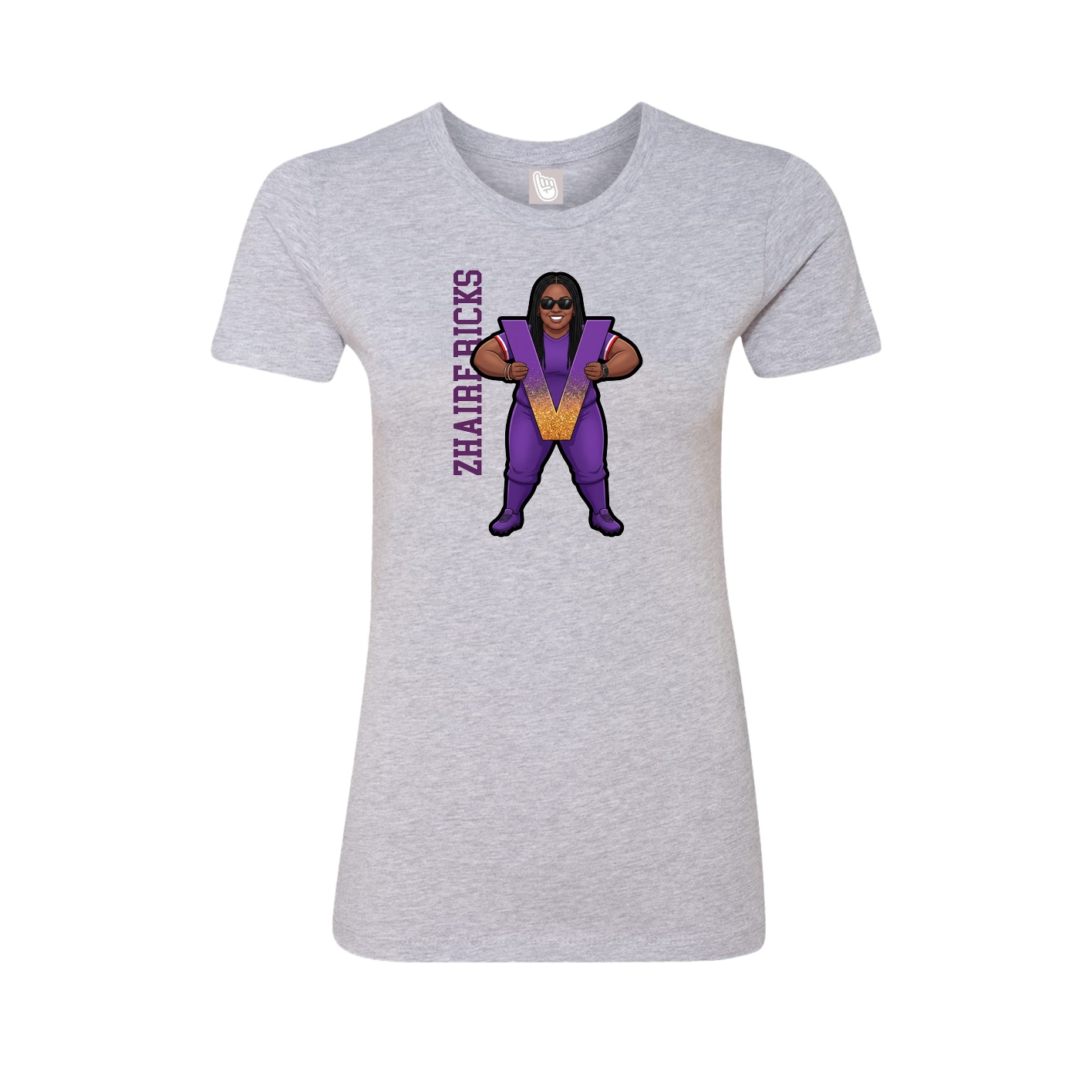 Fitted Women's Tee — Name Vertical in Grey