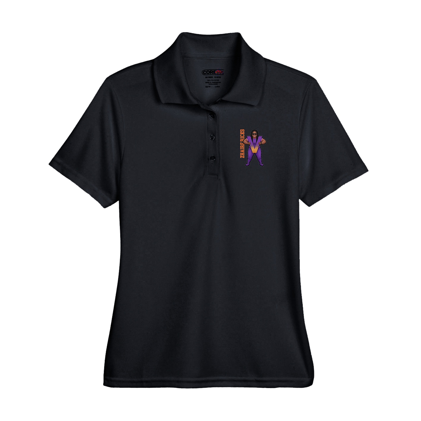 Performance Polo — Name Vertical in Black