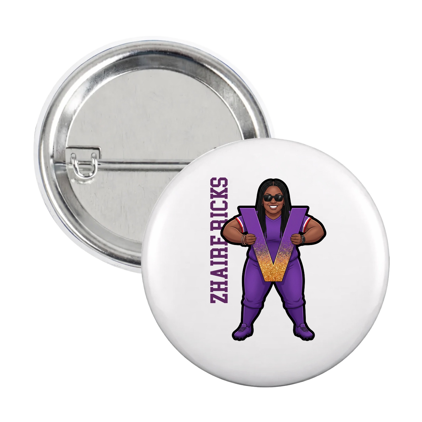 Game Day Button — Name Vertical in White
