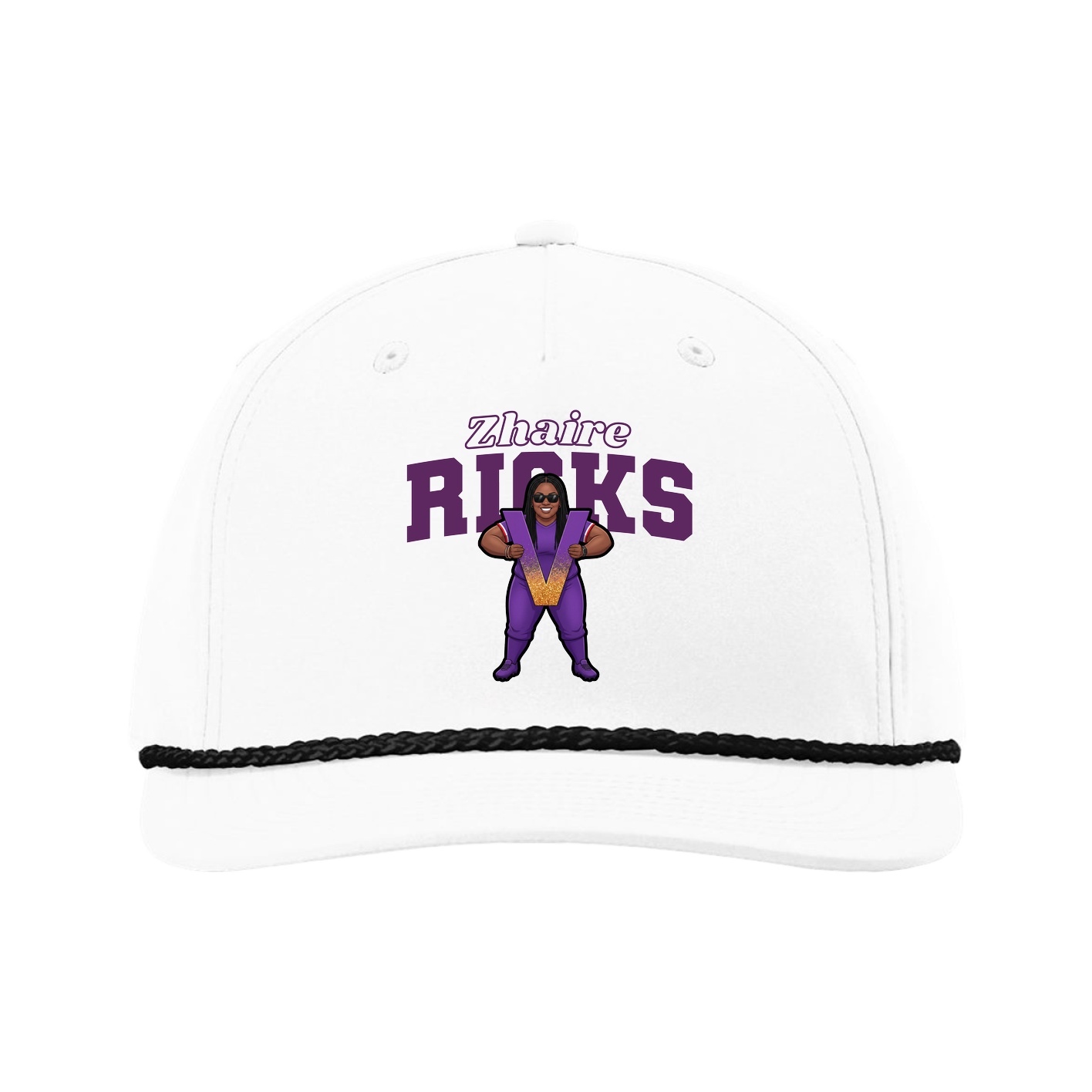 Five-Panel Classic Rope Cap — Name Arch in White