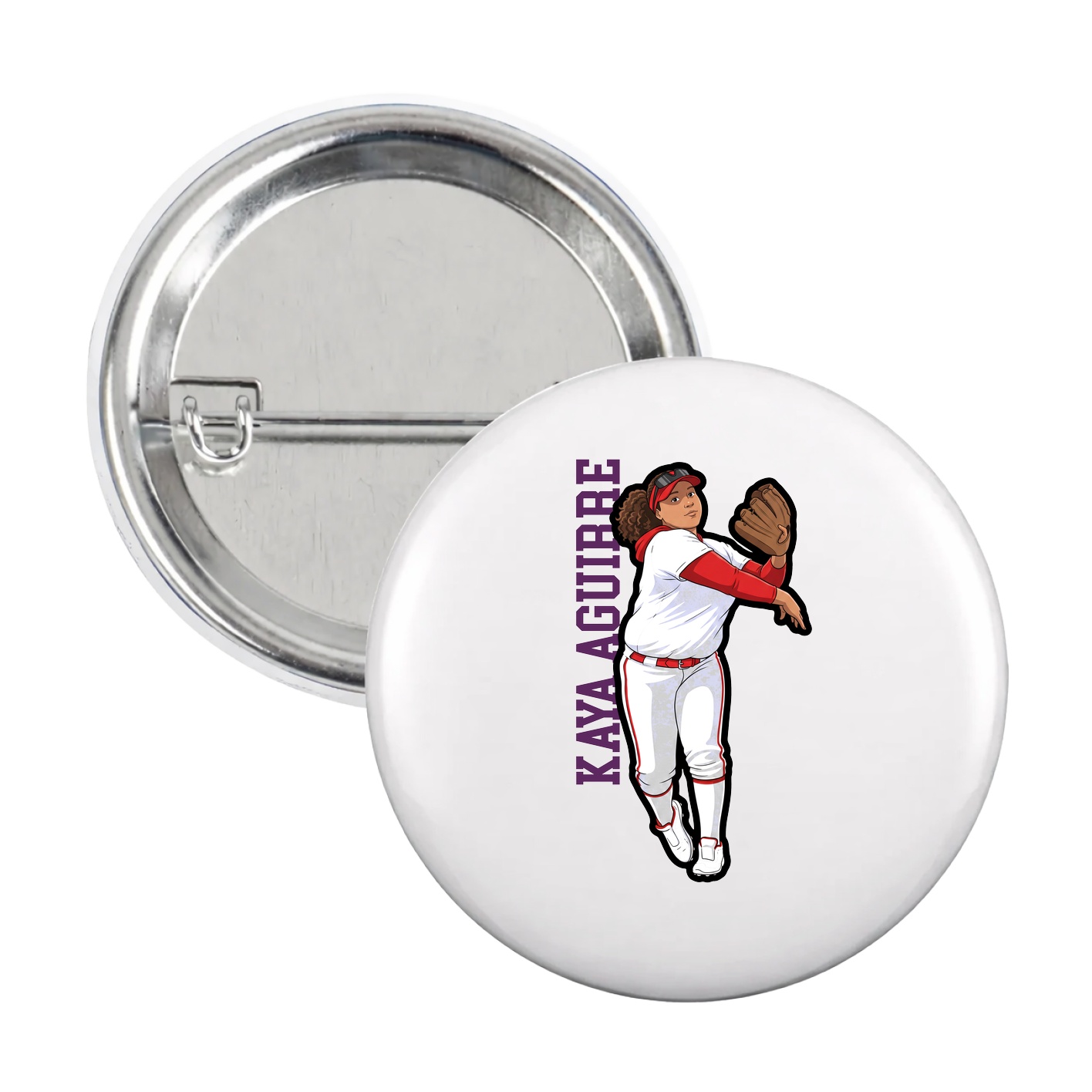 Game Day Button — Name Vertical in White