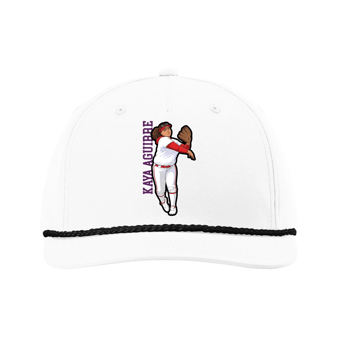 Five-Panel Classic Rope Cap — Name Vertical in White