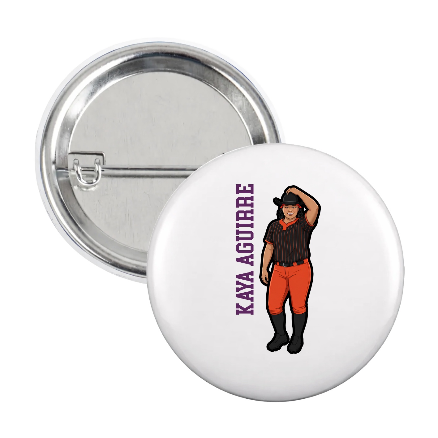 Game Day Button — Name Vertical in White