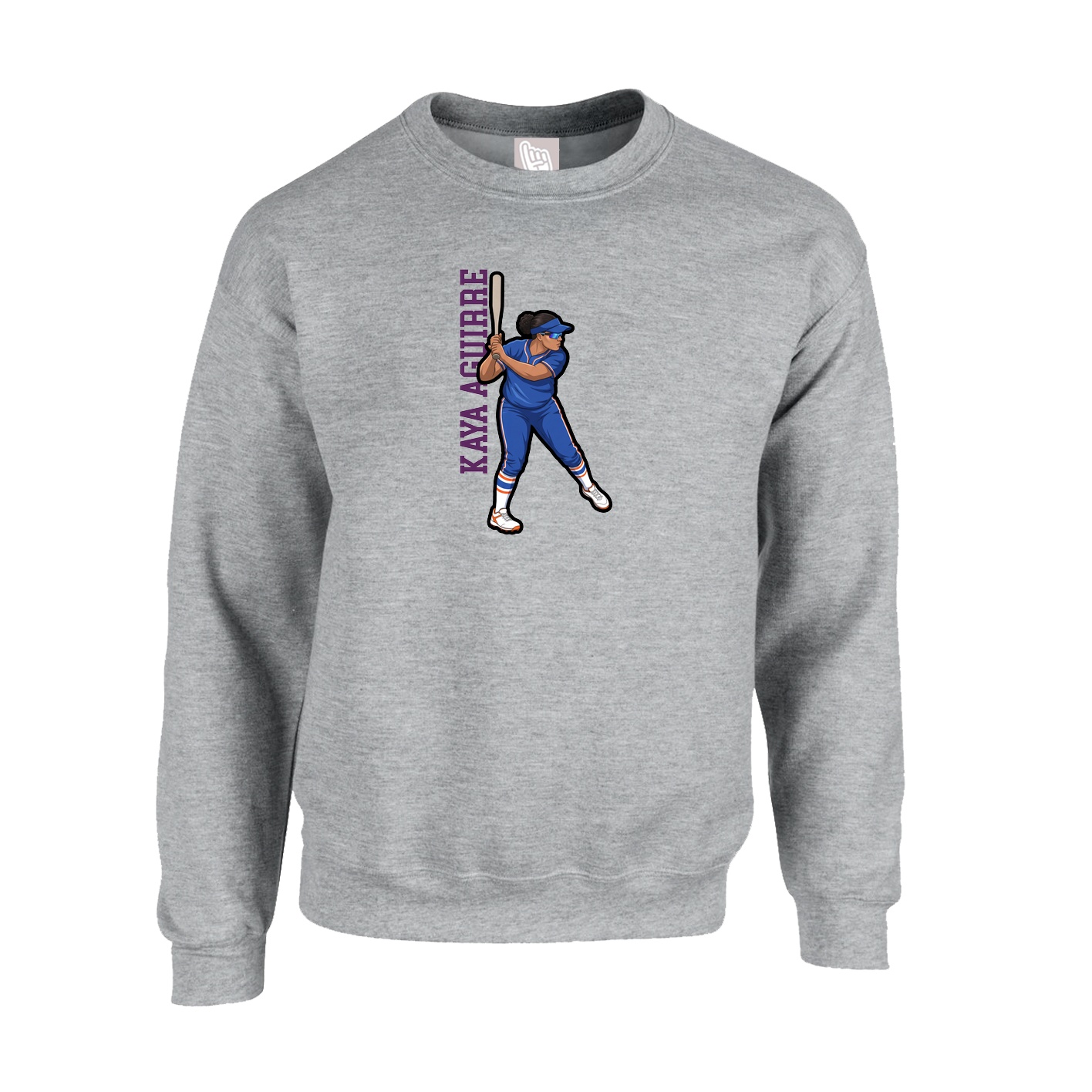 Fleece Crew — Name Vertical in Grey
