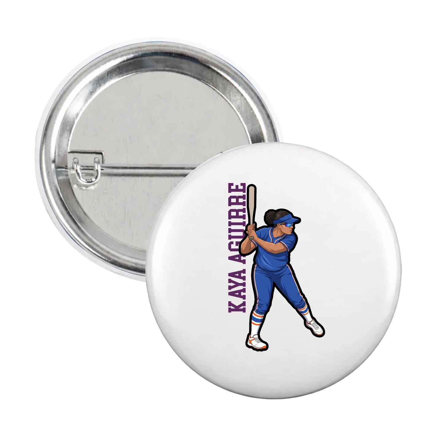 Game Day Button — Name Vertical in White