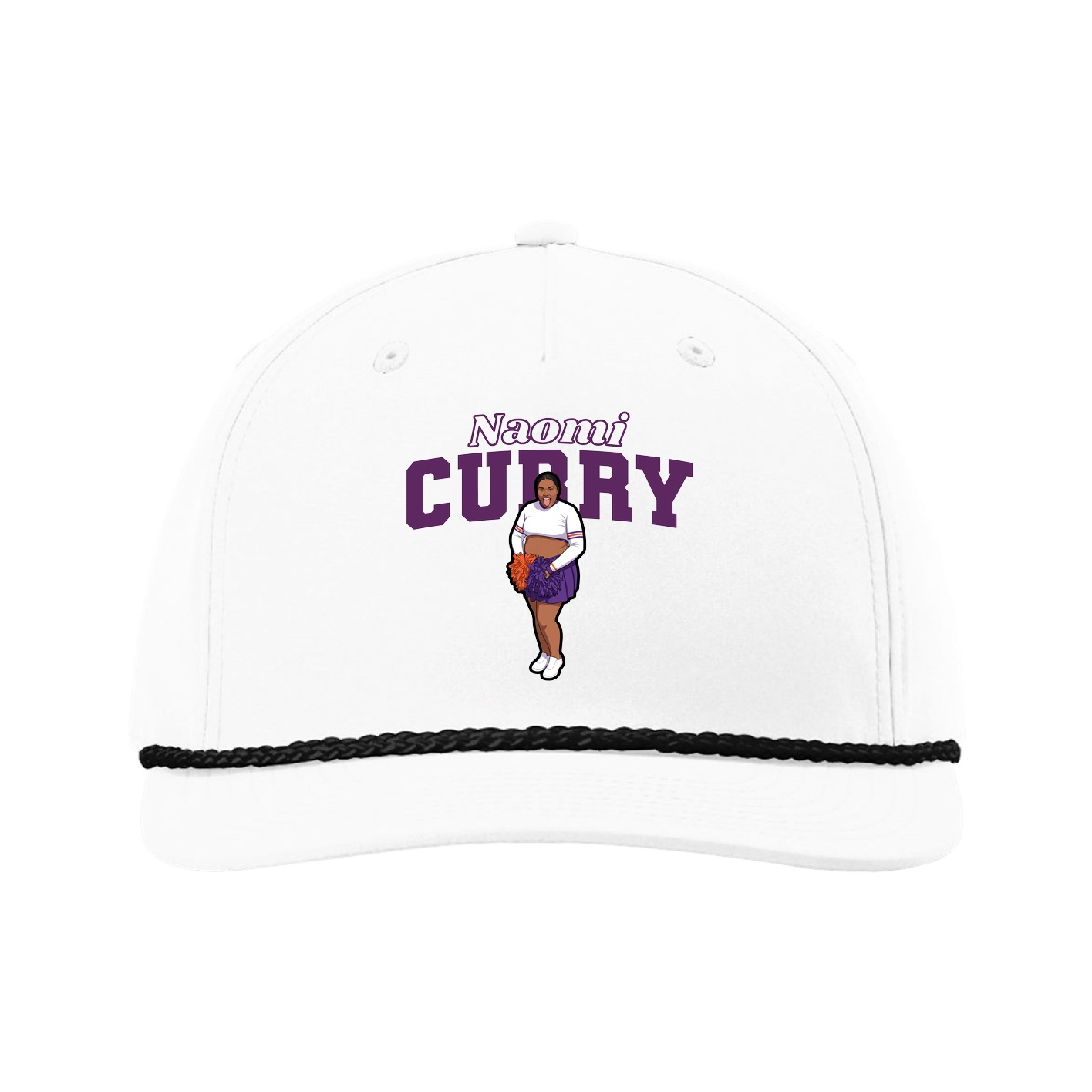 Five-Panel Classic Rope Cap — Name Arch in White