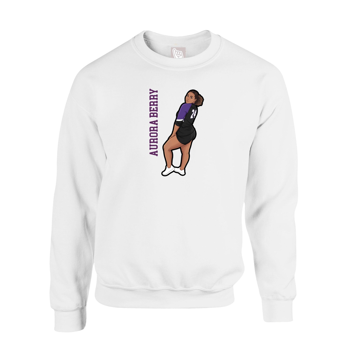 Fleece Crew — Name Vertical in White