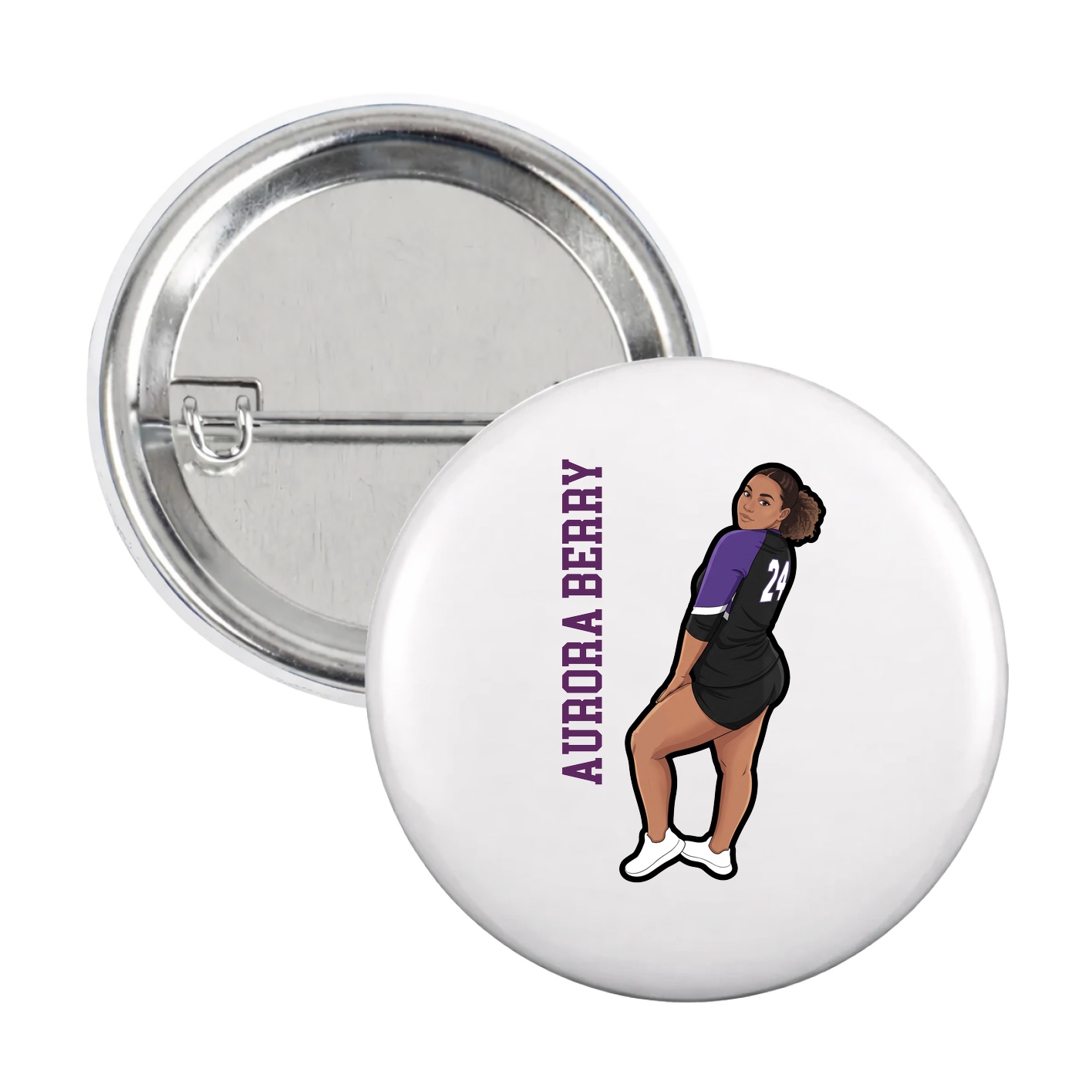 Game Day Button — Name Vertical in White