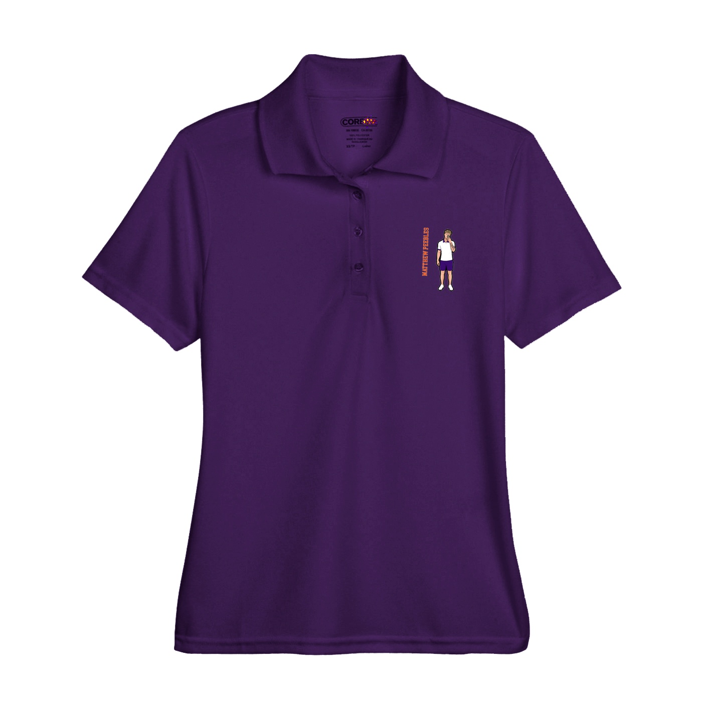 Womens Performance Polo — Name Vertical in Purple
