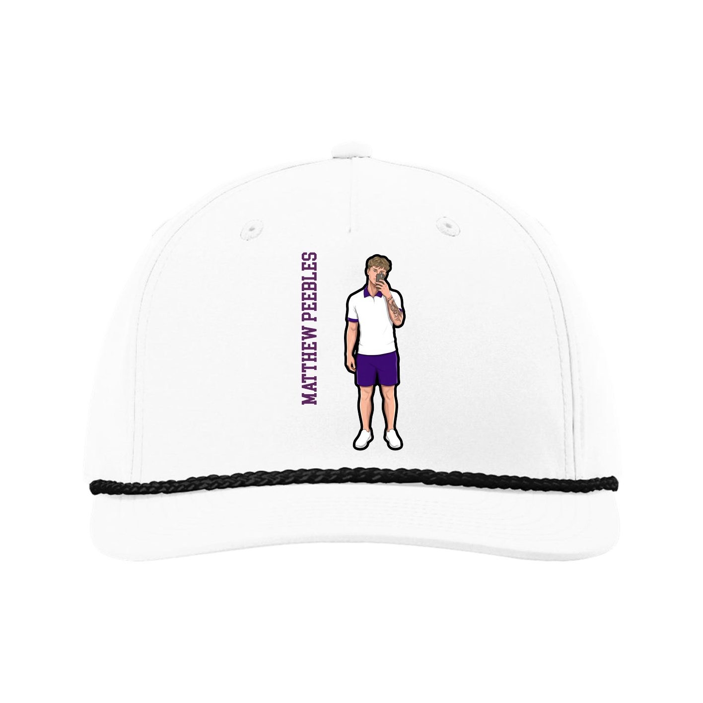 Five-Panel Classic Rope Cap — Name Vertical in White