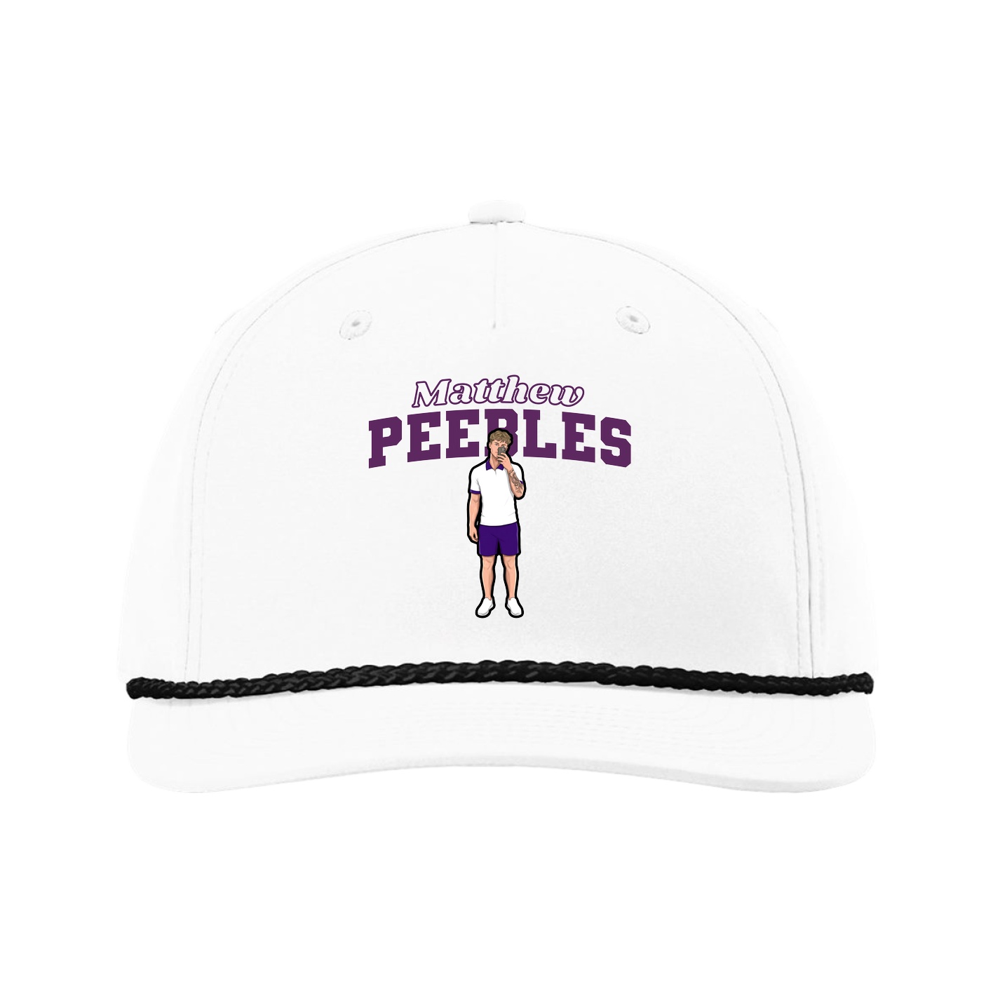 Five-Panel Classic Rope Cap — Name Arch in White