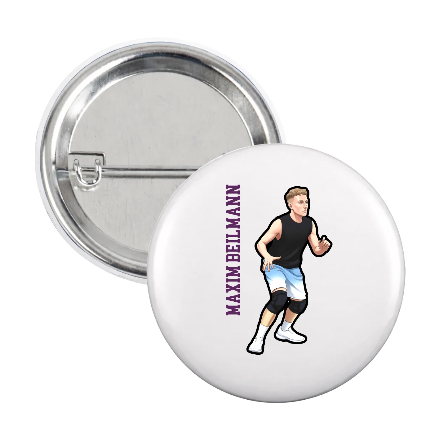Game Day Button — Name Vertical in White