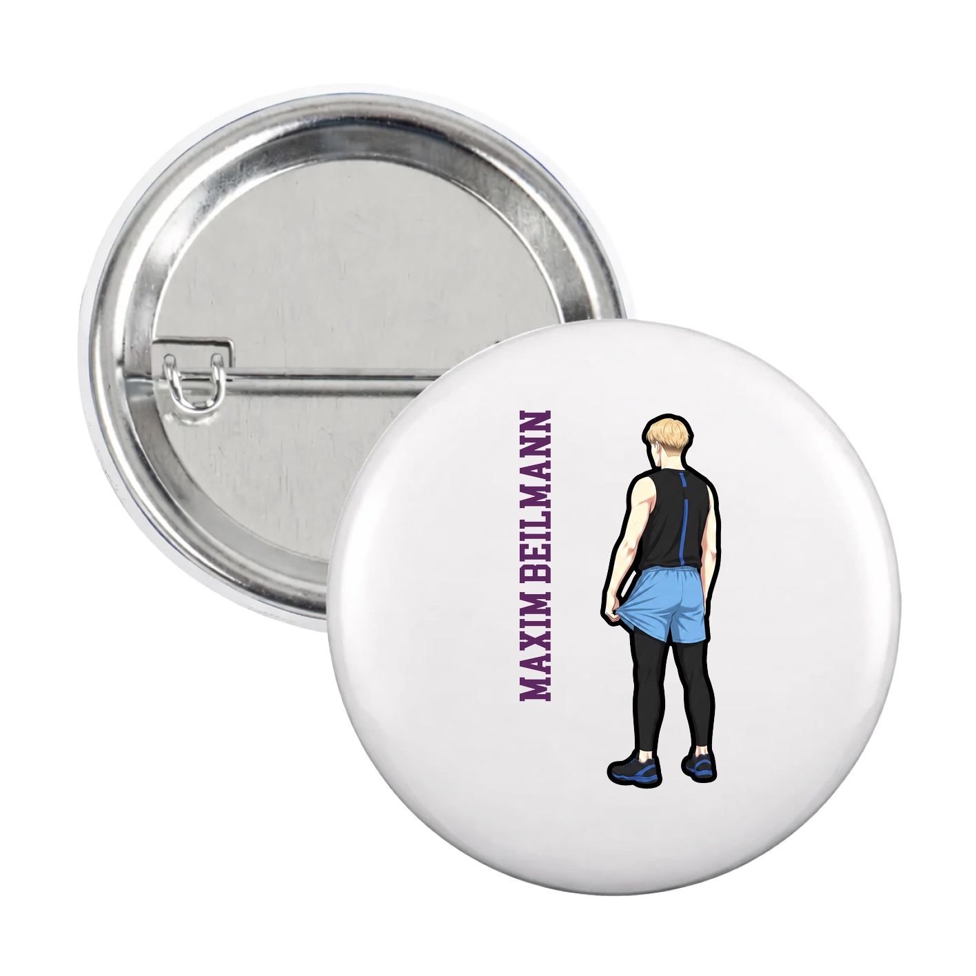 Game Day Button — Name Vertical in White