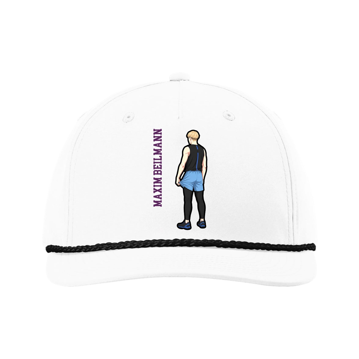 Five-Panel Classic Rope Cap — Name Vertical in White