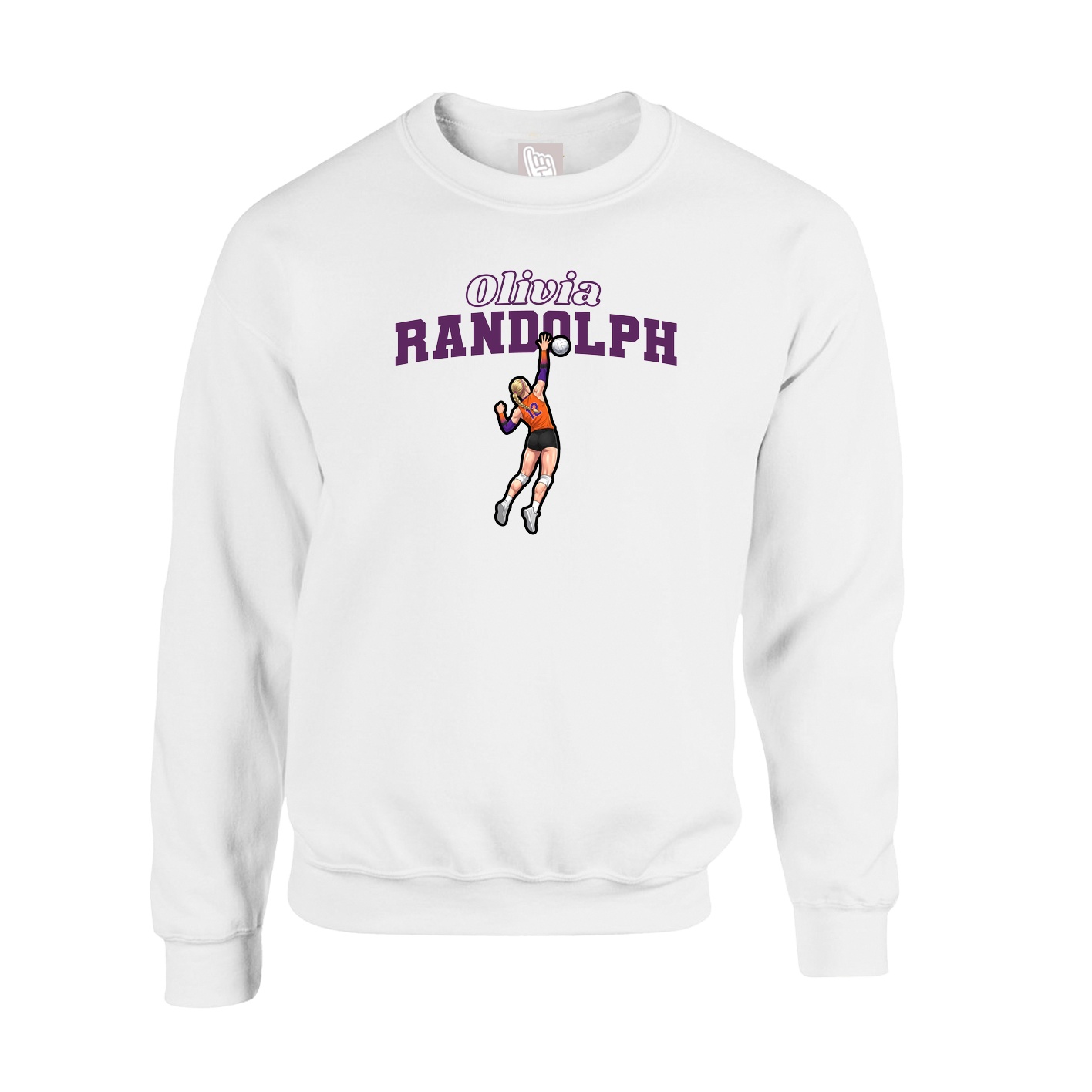 Fleece Crew — Name Arch in White