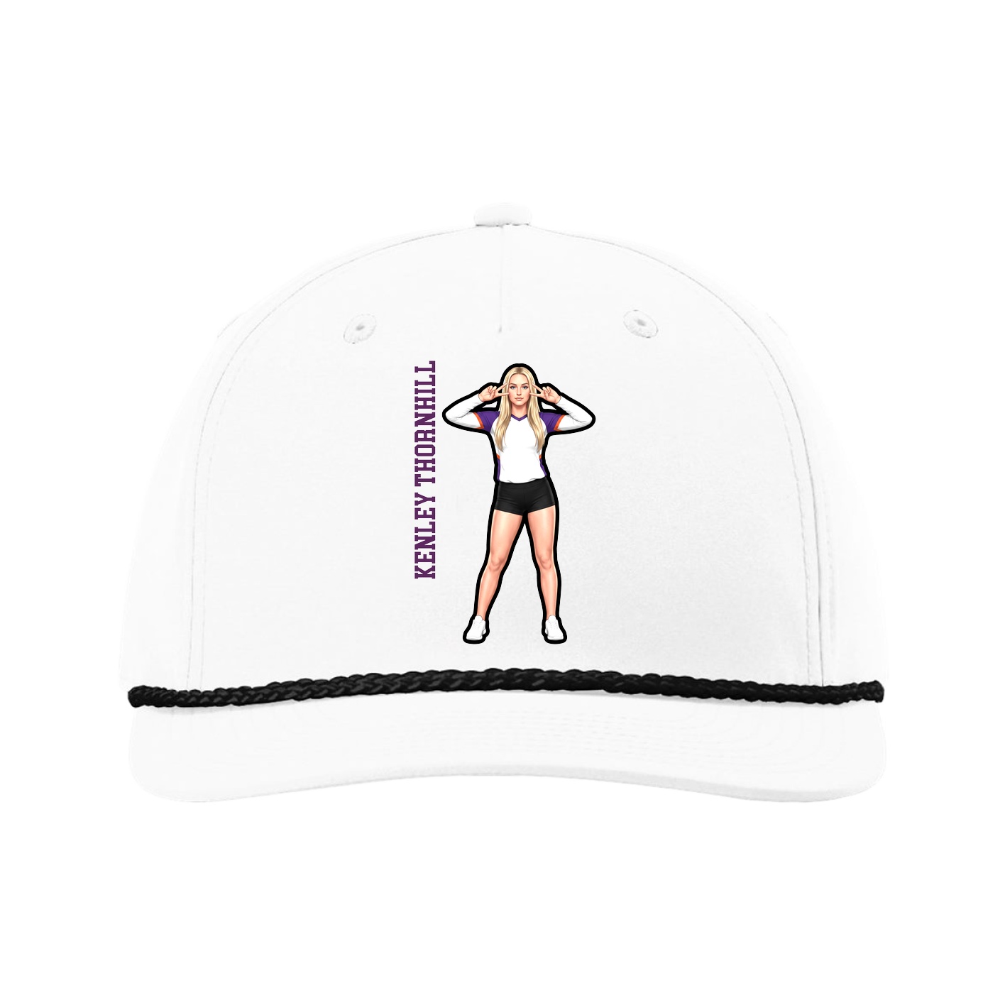 Five-Panel Classic Rope Cap — Name Vertical in White